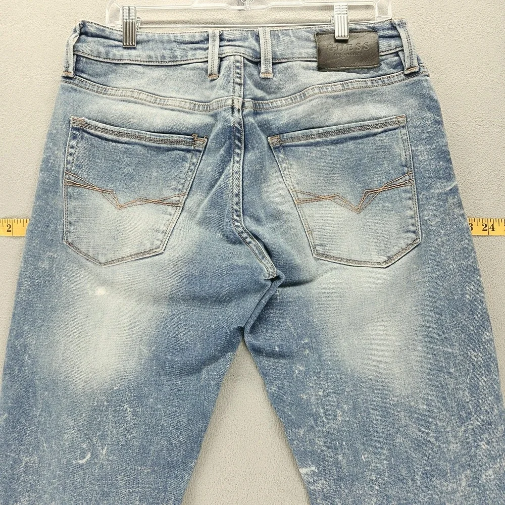 Guess Jeans Mens 31x32 Blue Slim Tapered Stretch Moto Panels Zip Fly Denim